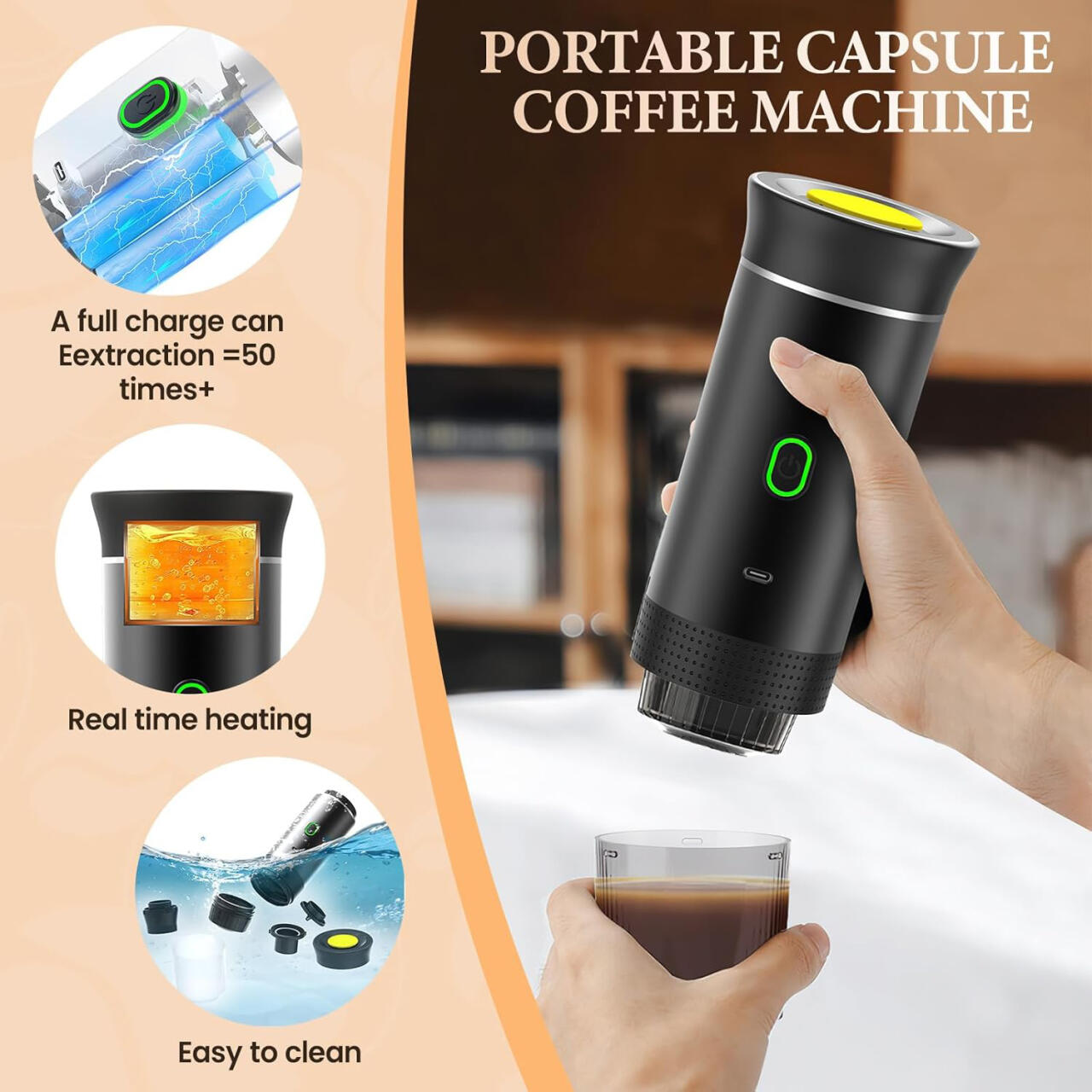 Cafetera Expressó Portátil Capsulas 3 em 1 Compativel com Nespresso Dolce Gusto e Café Molido