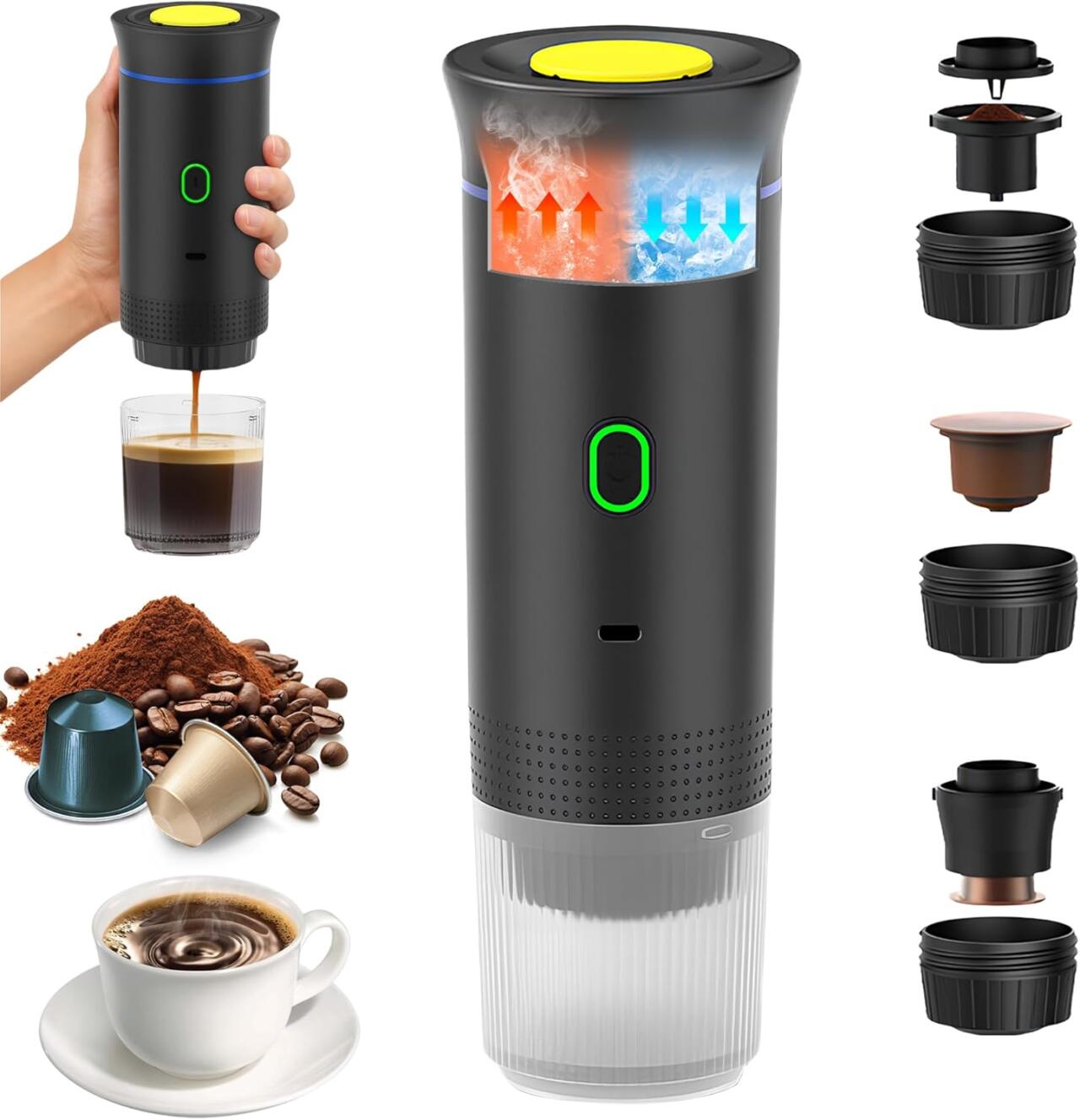 Cafeteira Portátil 3 em 1 – Máquina de Café Espresso Compacta e Recarregavel para Cápsulas