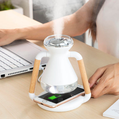 Humidificador, Difusor de Aromas e Carregador Sem Fios 3 em 1